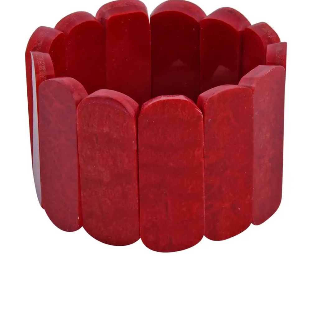 New Red Coral with Resin Stretch Bracelet in satin-lined gift box.